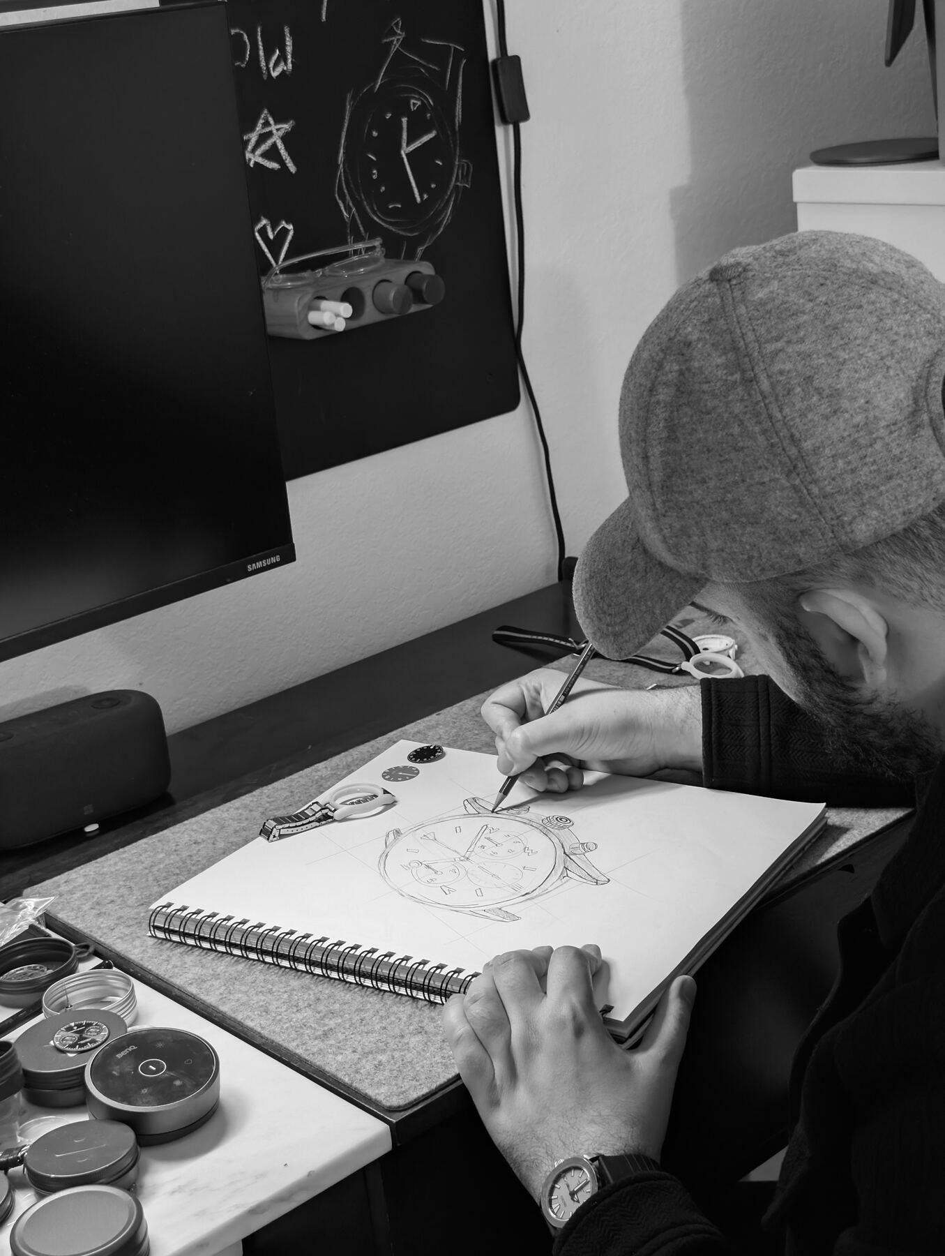 Sketching the case at the desk
