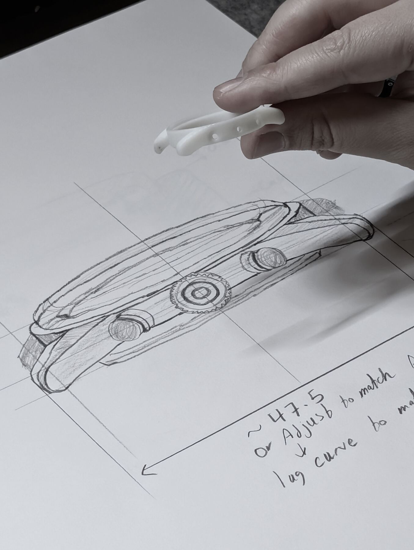 Printed lug checked against the sketch